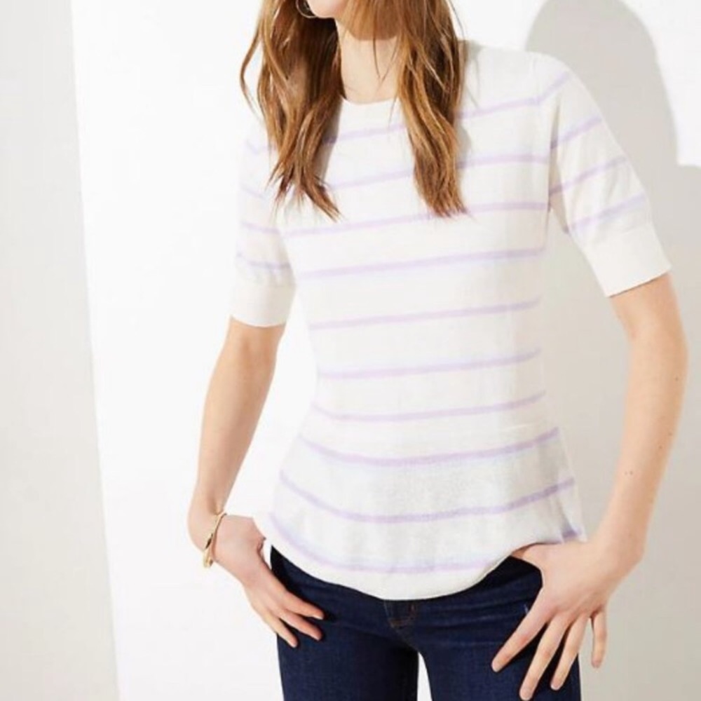 LOFT light weight summer knit top lilac striped M